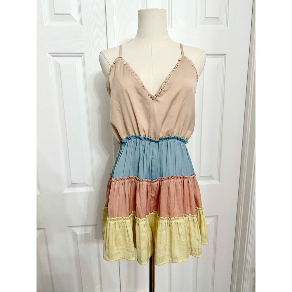 Judith March Womens‎ Multi Color Block Tiered Ruffle Romper Small